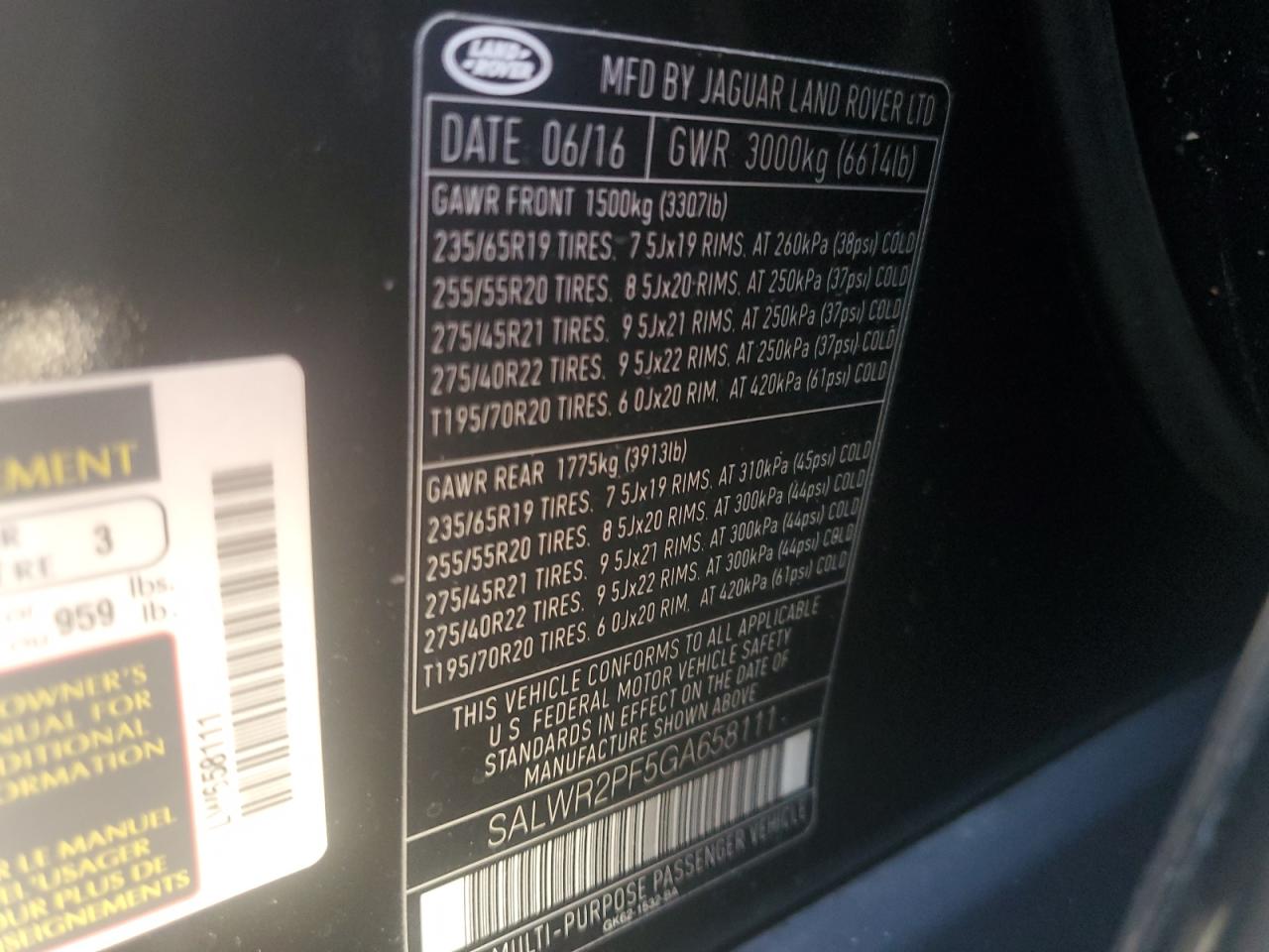 2016 Land Rover Range Rover Sport Hse VIN: SALWR2PF5GA658111 Lot: 81130205