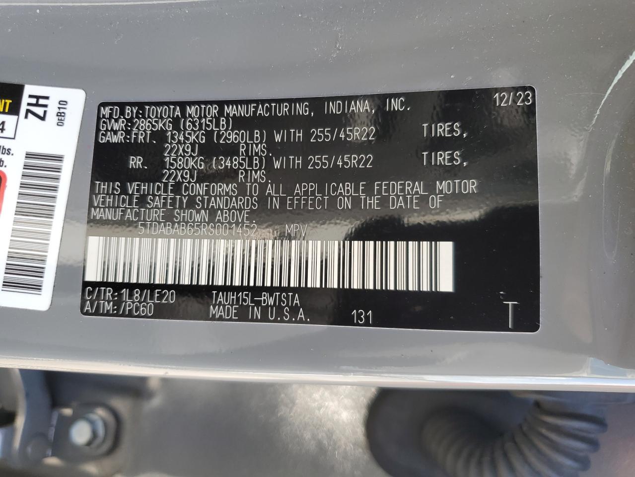 2024 Lexus Tx 500H F Sport Premium VIN: 5TDABAB65RS001452 Lot: 84412385