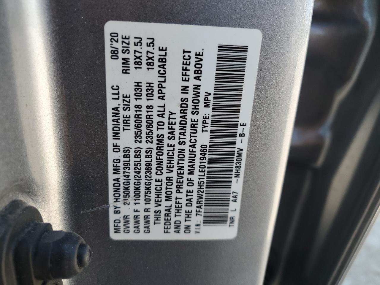 2020 Honda Cr-V Ex VIN: 7FARW2H51LE019460 Lot: 81323565