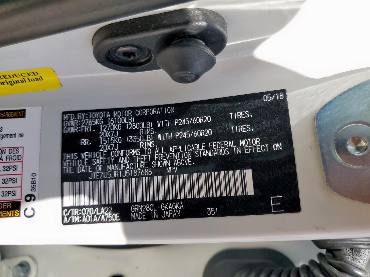 2018 Toyota 4Runner Sr5 VIN: JTEZU5JR1J5187688 Lot: 71287735