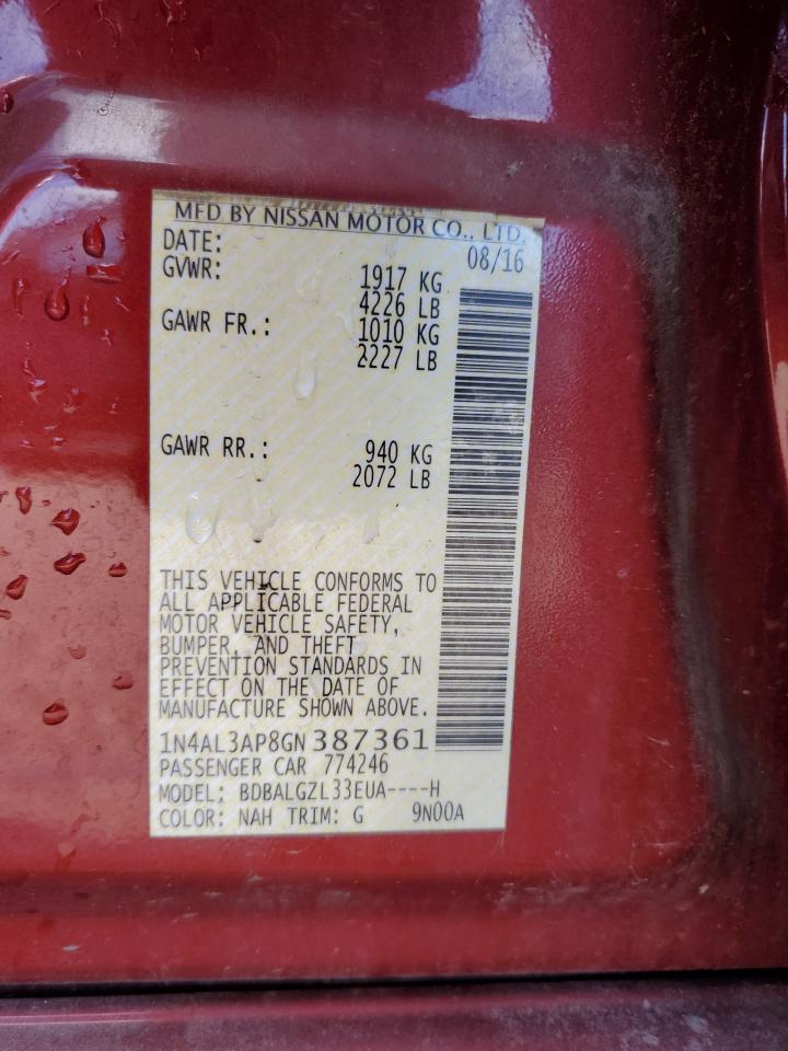 2016 Nissan Altima 2.5 VIN: 1N4AL3AP8GN387361 Lot: 71516455