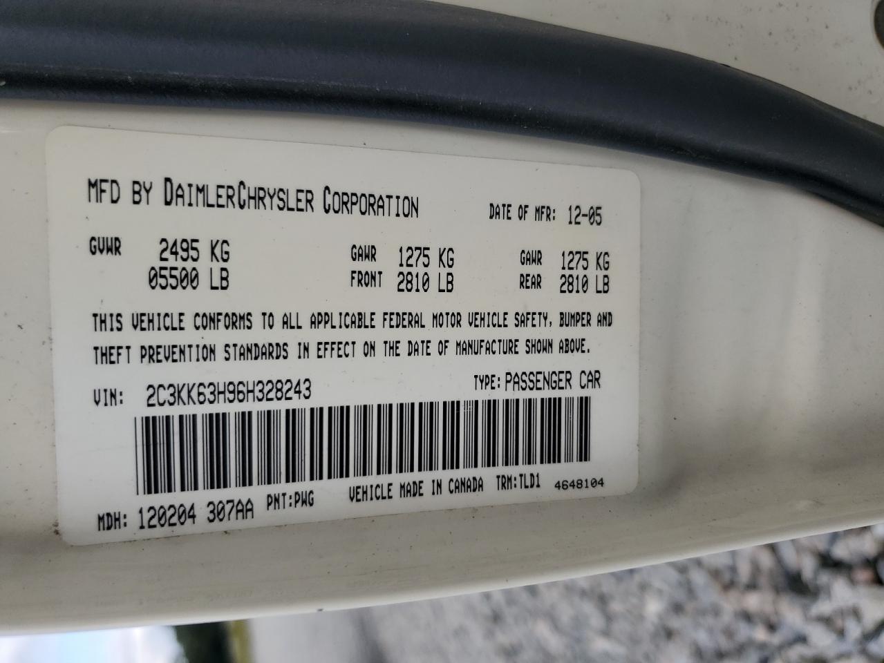 2006 Chrysler 300C VIN: 2C3KK63H96H328243 Lot: 81788035