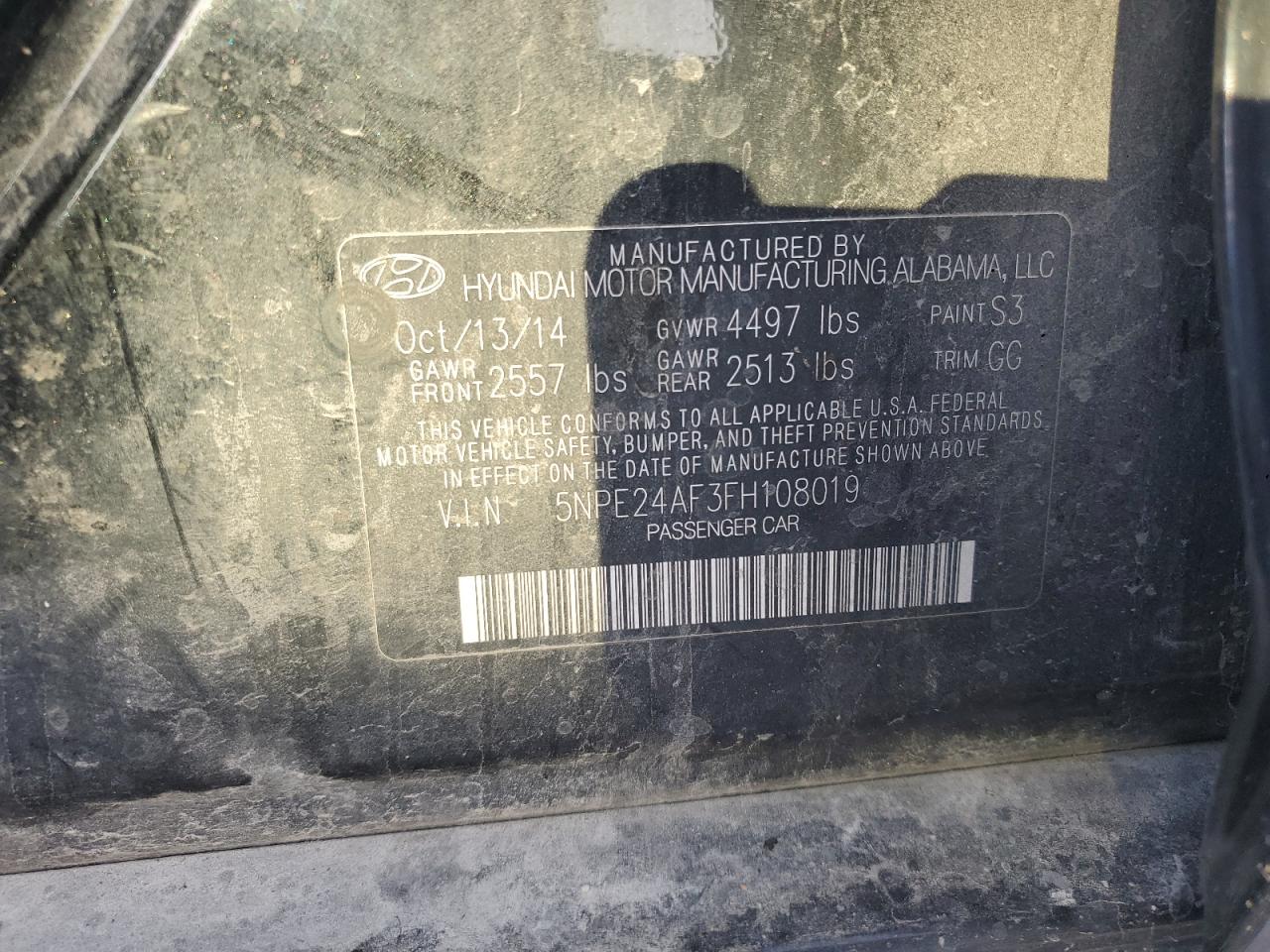 2015 Hyundai Sonata Se VIN: 5NPE24AF3FH108019 Lot: 81175885