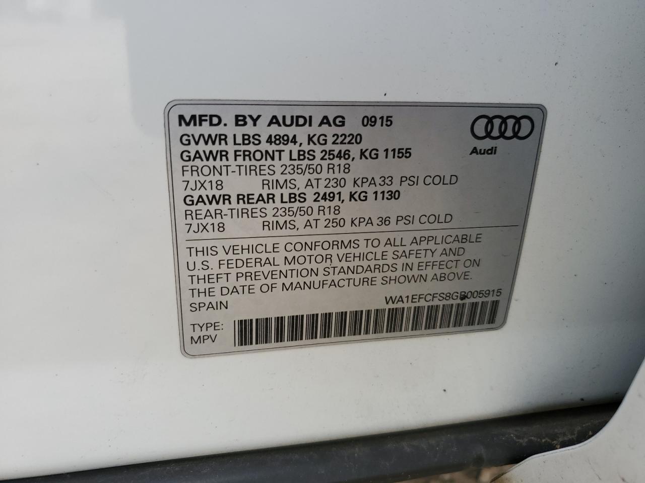 2016 Audi Q3 Premium Plus VIN: WA1EFCFS8GR005915 Lot: 71440725