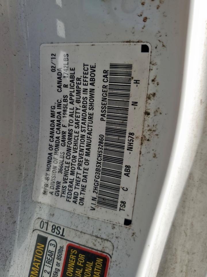 2012 Honda Civic Lx VIN: 2HGFG3B5XCH532860 Lot: 84216875