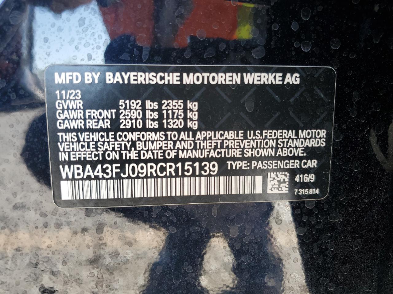 2024 BMW 530 I VIN: WBA43FJ09RCR15139 Lot: 81075425