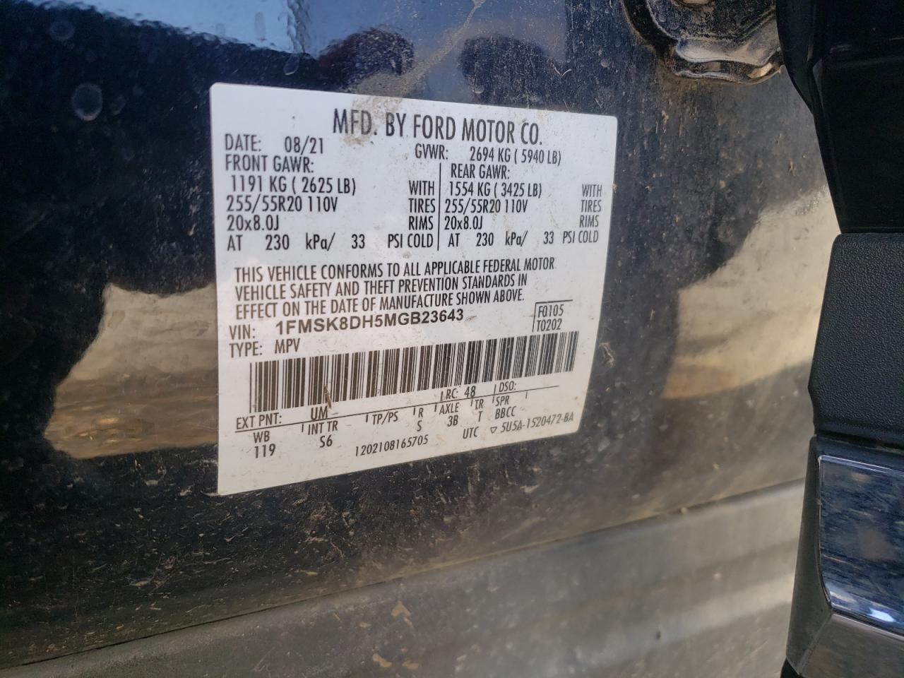 2021 Ford Explorer Xlt VIN: 1FMSK8DH5MGB23643 Lot: 83793975