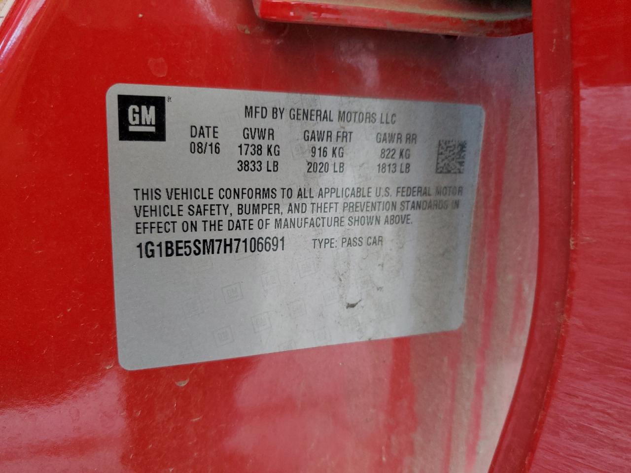 2017 Chevrolet Cruze Lt VIN: 1G1BE5SM7H7106691 Lot: 81741705