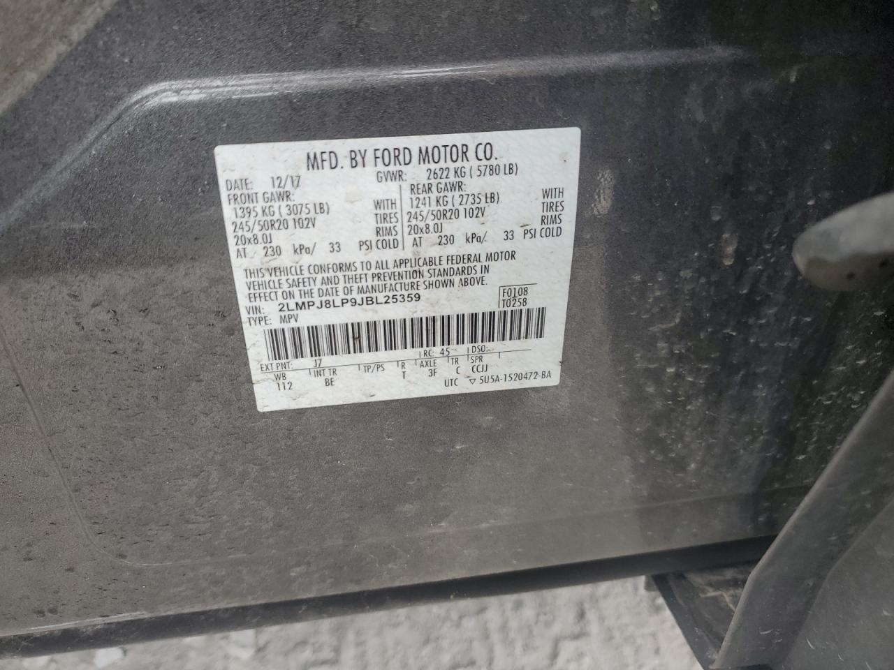 2018 Lincoln Mkx Reserve VIN: 2LMPJ8LP9JBL25359 Lot: 71003105