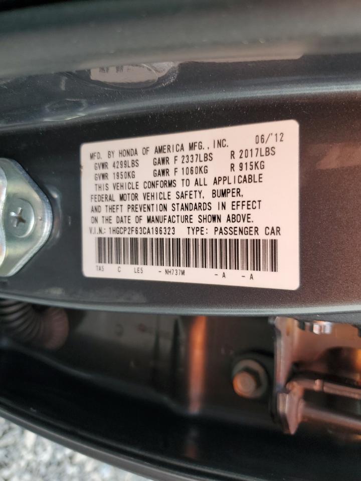 2012 Honda Accord Se VIN: 1HGCP2F63CA196323 Lot: 70461905