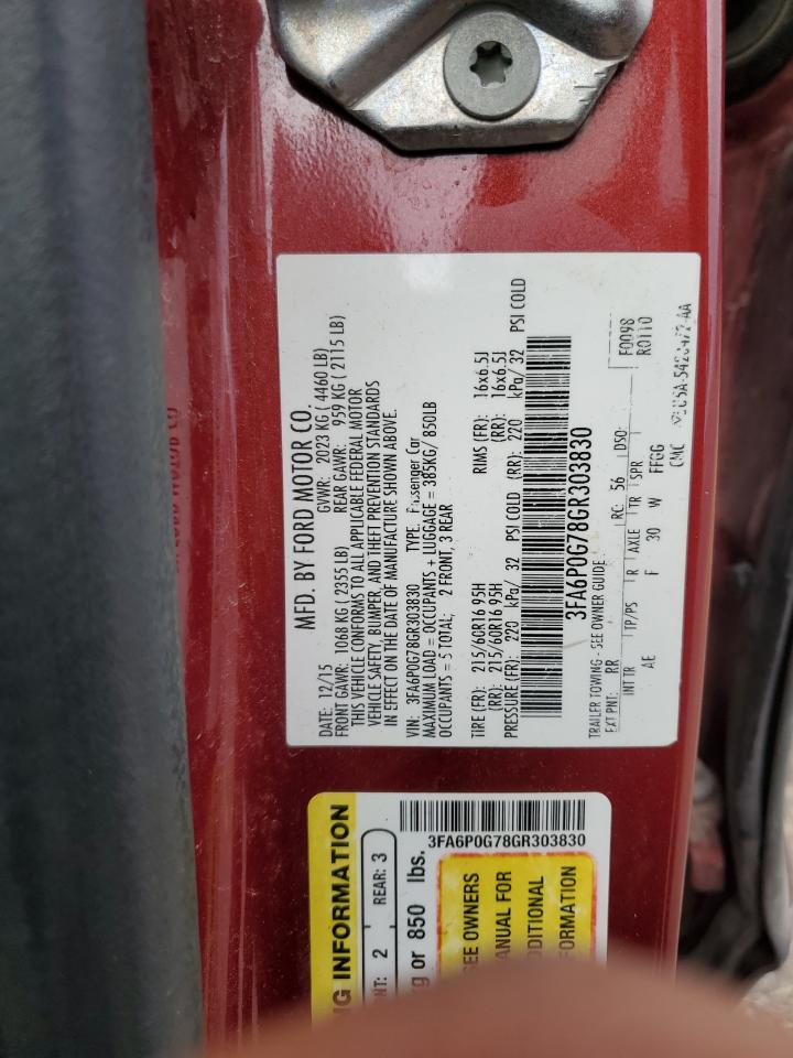 2016 Ford Fusion S VIN: 3FA6P0G78GR303830 Lot: 81014795