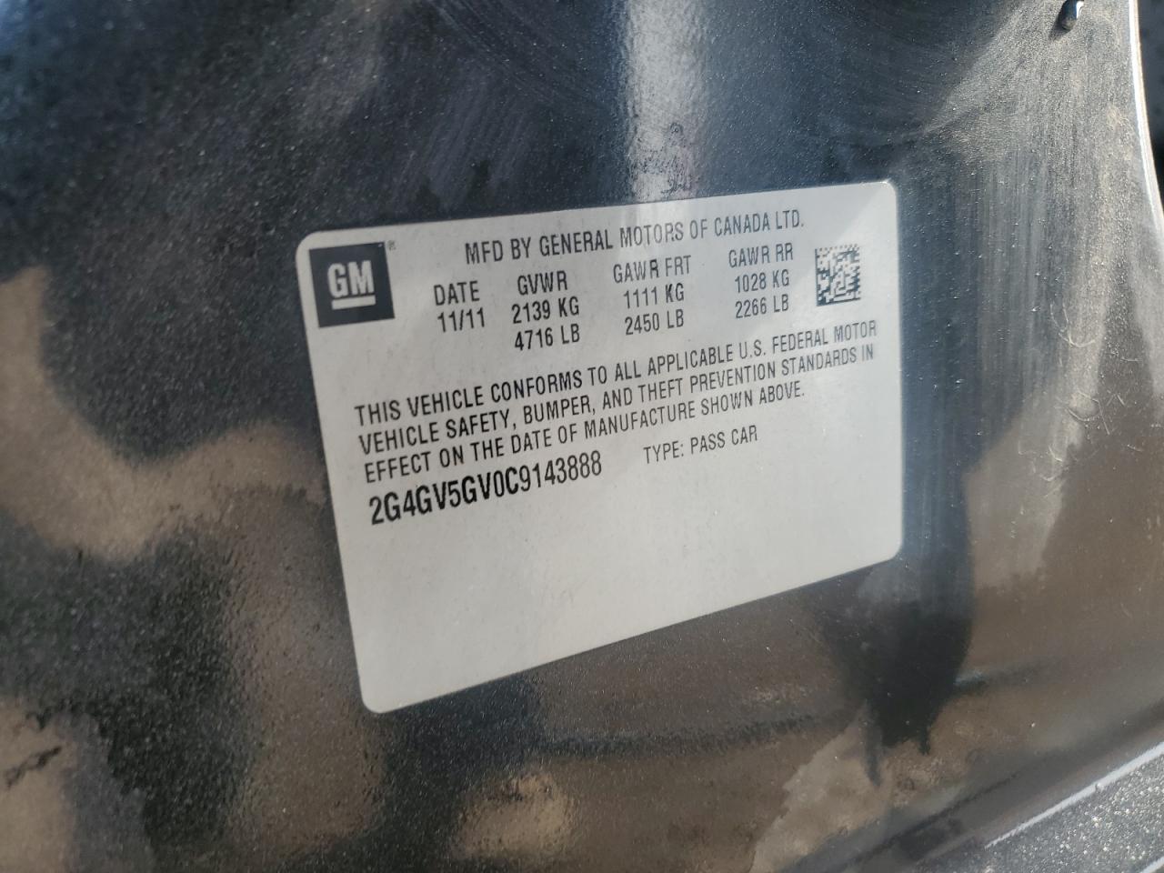 2012 Buick Regal Gs VIN: 2G4GV5GV0C9143888 Lot: 81474685