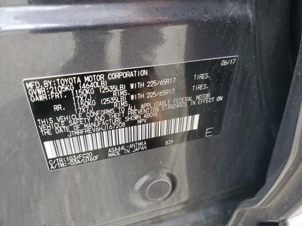 2017 Toyota Rav4 Xle VIN: JTMRFREV6HJ167208 Lot: 70740035