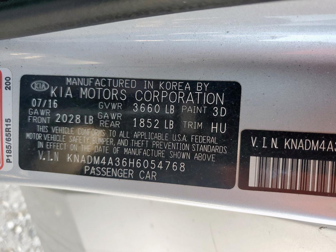 2017 Kia Rio Lx VIN: KNADM4A36H6054768 Lot: 72064425