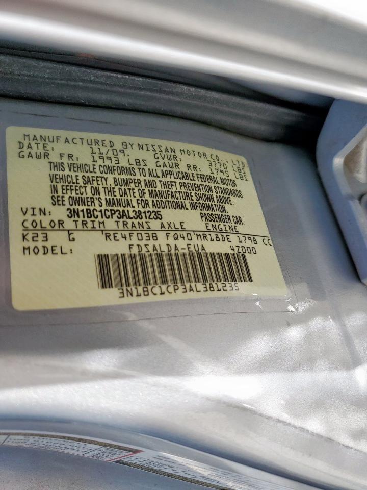 2010 Nissan Versa S VIN: 3N1BC1CP3AL381235 Lot: 80614105