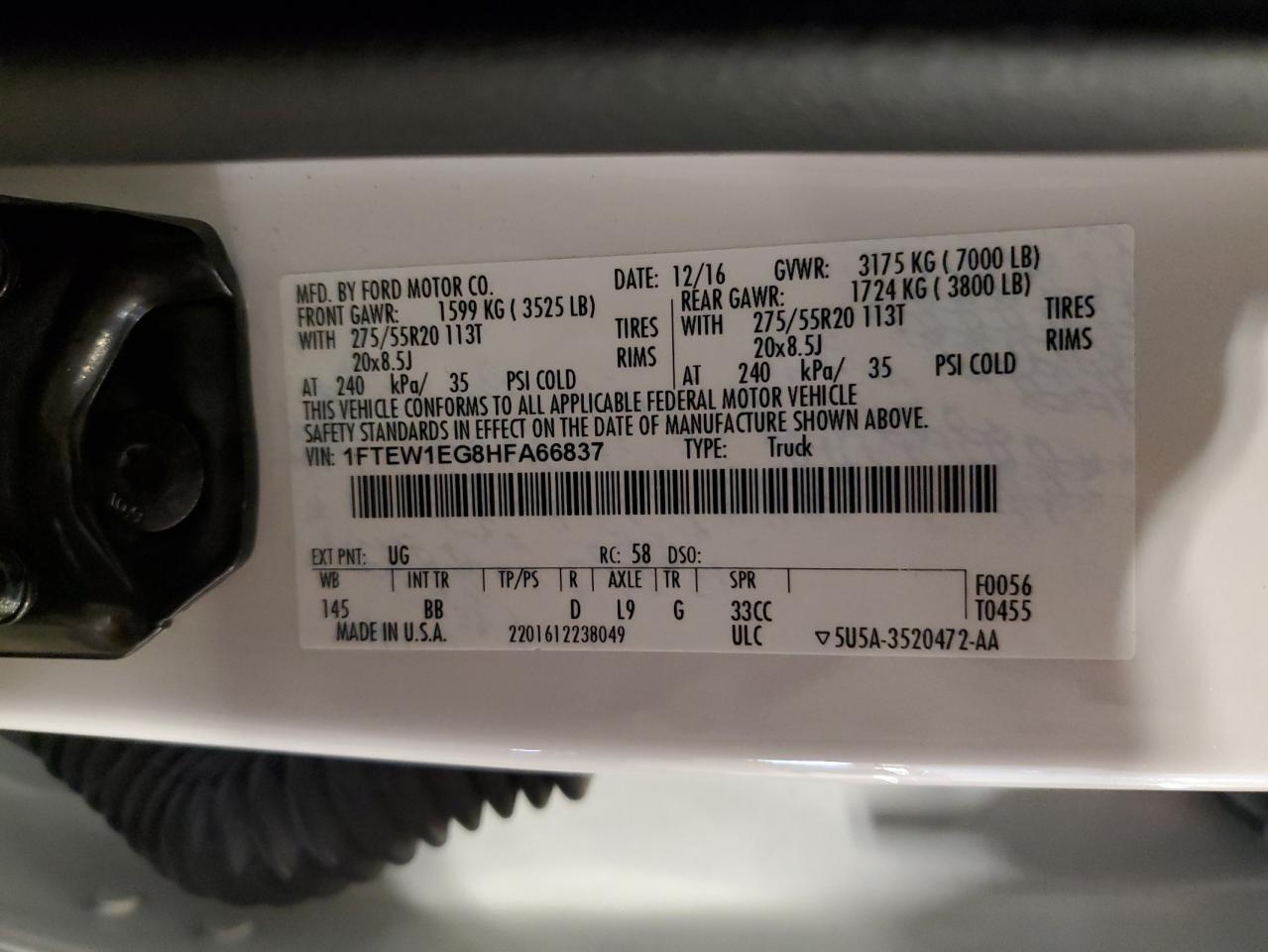 2017 Ford F150 Supercrew VIN: 1FTEW1EG8HFA66837 Lot: 71807335