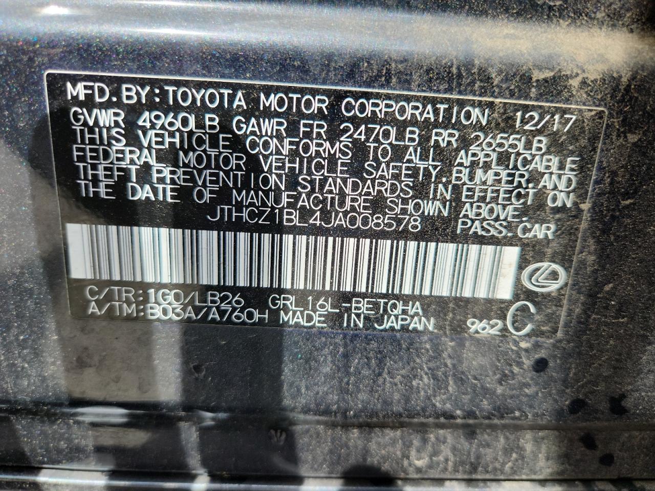 2018 Lexus Gs 350 Base VIN: JTHCZ1BL4JA008578 Lot: 80134145