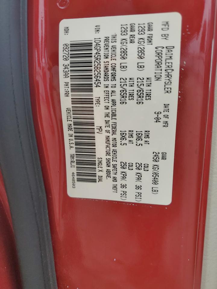 2005 Dodge Caravan Sxt VIN: 1D4GP45R25B256454 Lot: 84404865