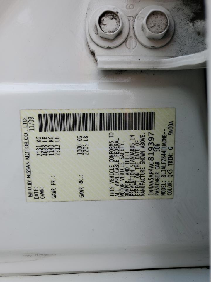 2010 Nissan Maxima S VIN: 1N4AA5AP4AC819397 Lot: 71161765