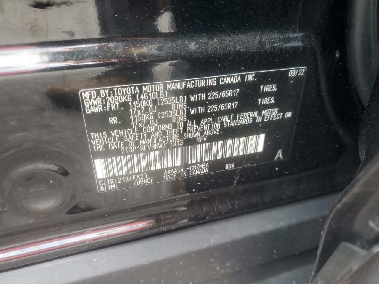 2022 Toyota Rav4 Xle VIN: 2T3P1RFV9NW313313 Lot: 80067875