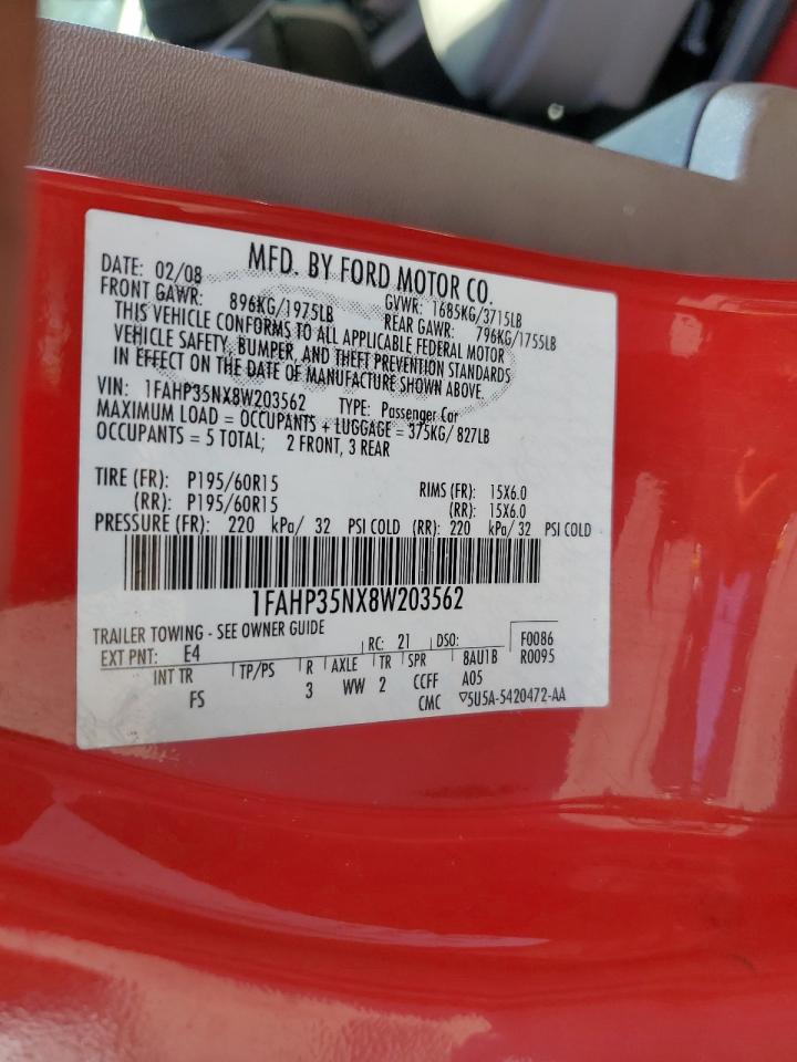 2008 Ford Focus Se VIN: 1FAHP35NX8W203562 Lot: 81824935