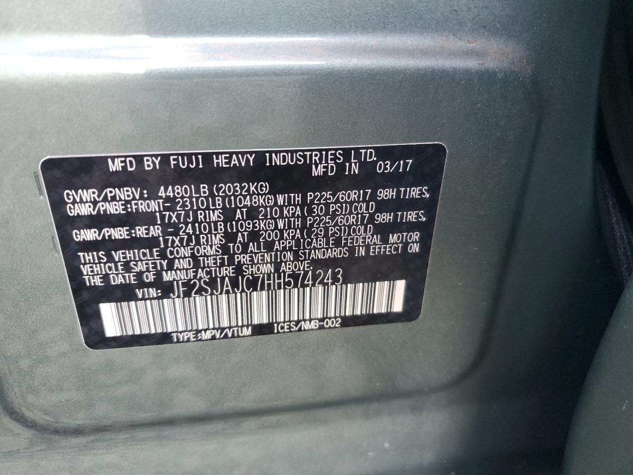 2017 Subaru Forester 2.5I Limited VIN: JF2SJAJC7HH574243 Lot: 83988985