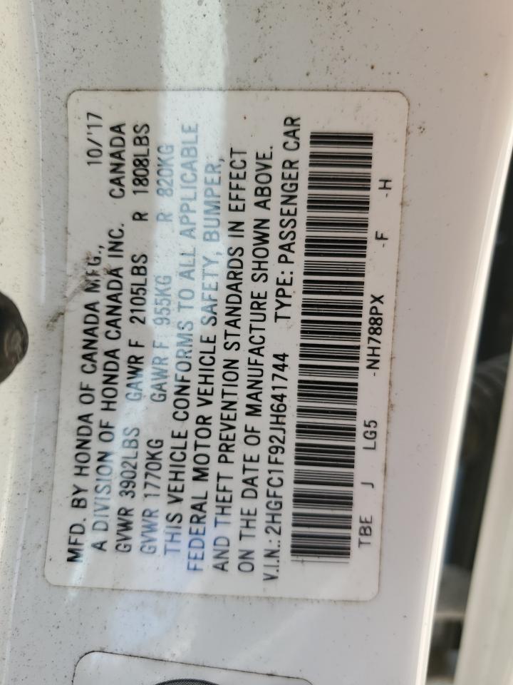 2018 Honda Civic Touring VIN: 2HGFC1F92JH641744 Lot: 71281405