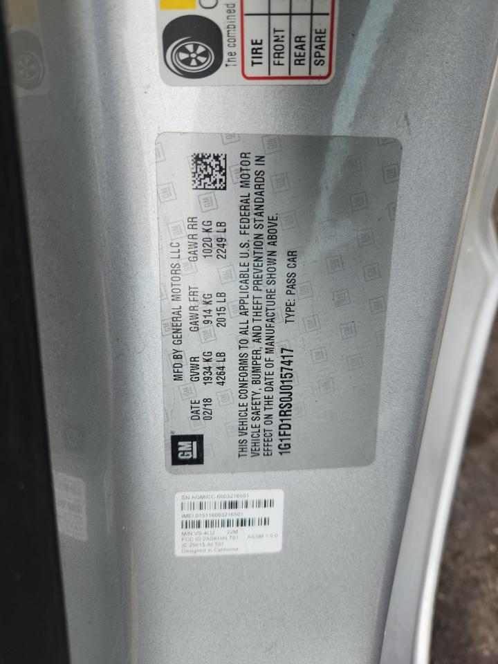 2018 Chevrolet Camaro Lt VIN: 1G1FD1RS0J0157417 Lot: 81504555