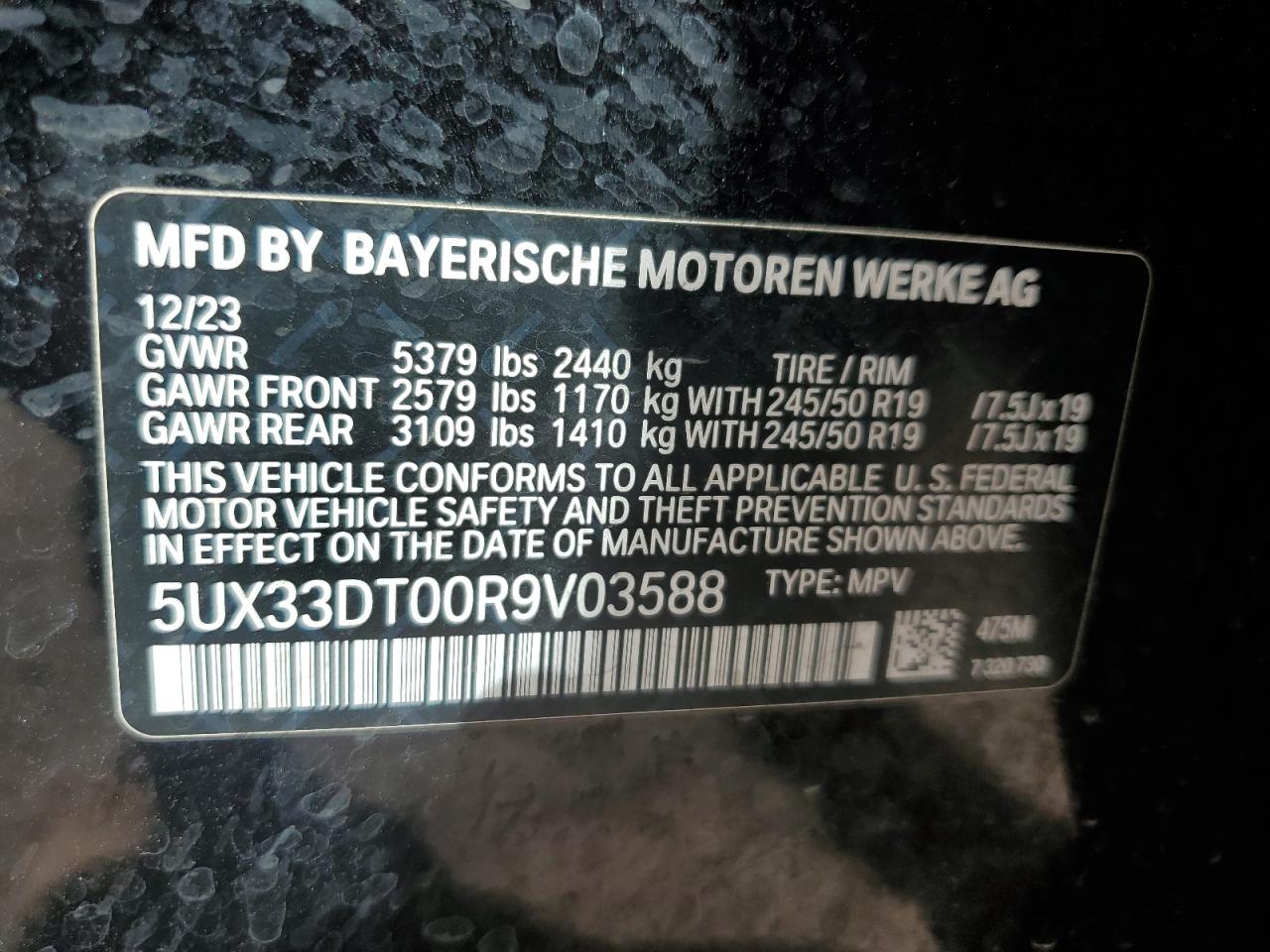 2024 BMW X4 xDrive30I VIN: 5UX33DT00R9V03588 Lot: 71714265