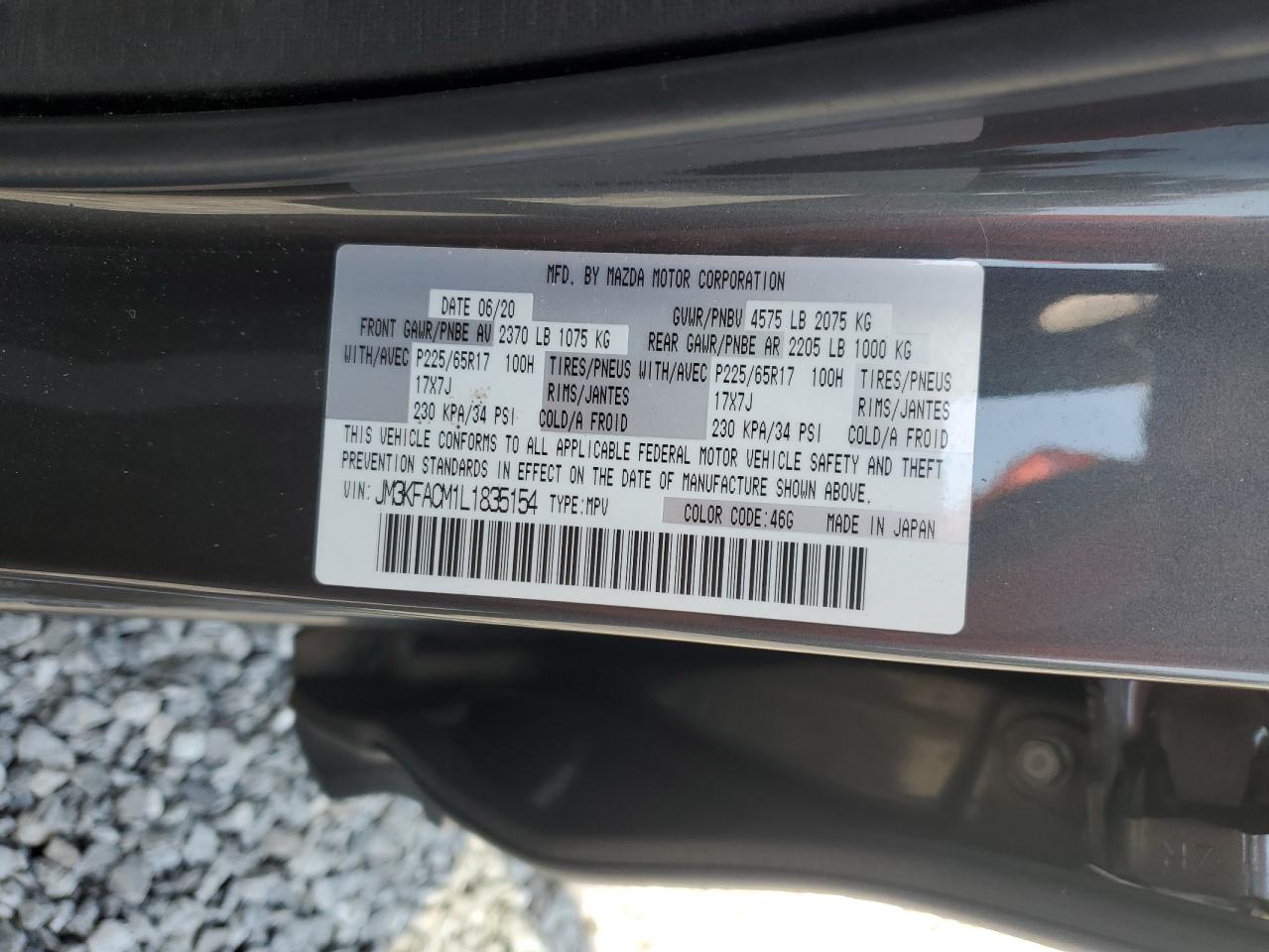 2020 Mazda Cx-5 Touring VIN: JM3KFACM1L1835154 Lot: 81249135