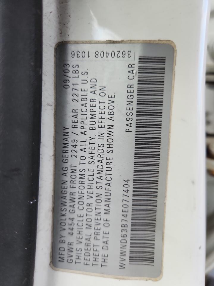 2004 Volkswagen Passat Gl VIN: WVWND63B74E077404 Lot: 81380085