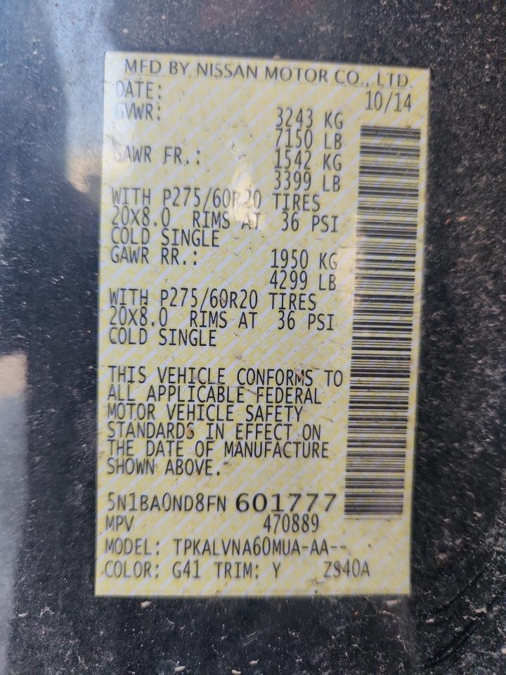 2015 Nissan Armada Sv VIN: 5N1BA0ND8FN601777 Lot: 80321605