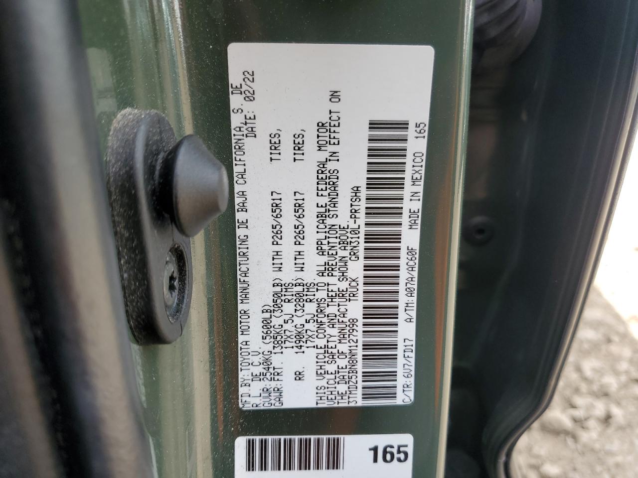 2022 Toyota Tacoma Double Cab VIN: 3TMDZ5BN8NM127998 Lot: 71539915