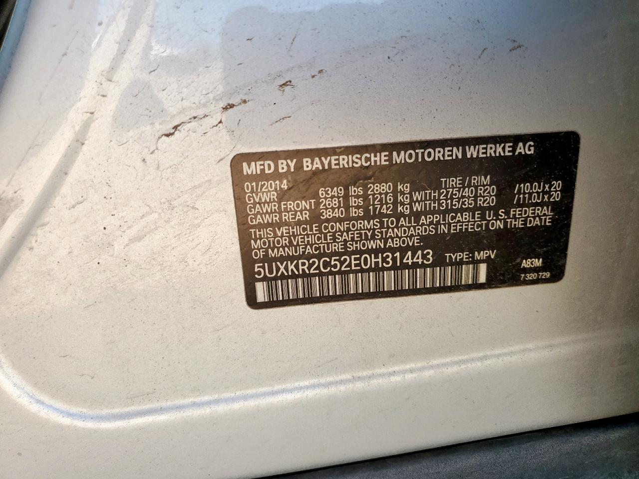 2014 BMW X5 Sdrive35I VIN: 5UXKR2C52E0H31443 Lot: 80939655