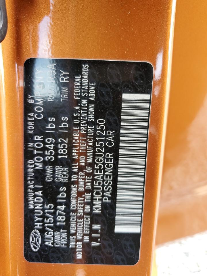 2016 Hyundai Accent Sport VIN: KMHCU5AE5GU251250 Lot: 71916225