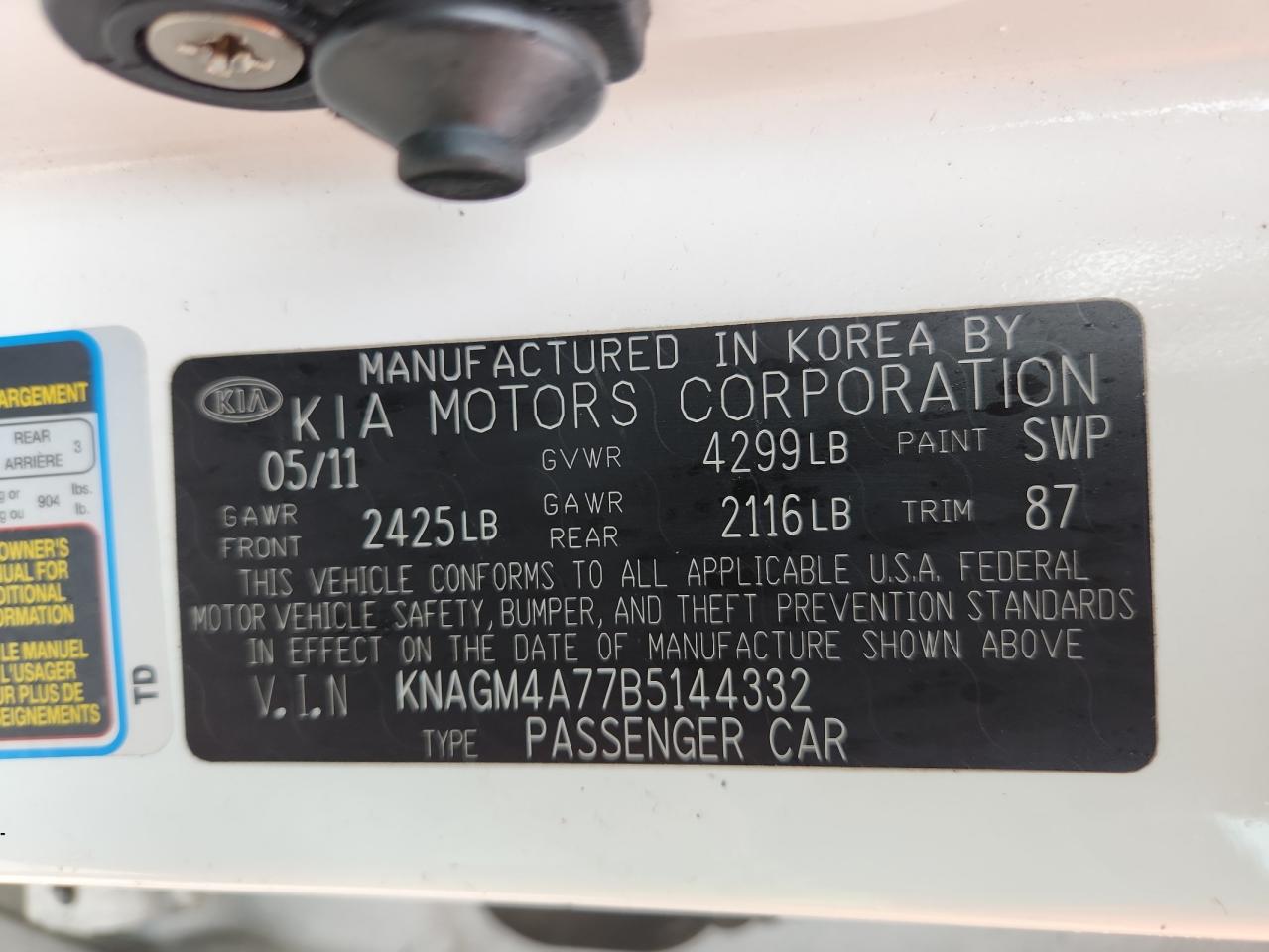 2011 Kia Optima Lx VIN: KNAGM4A77B5144332 Lot: 81435985