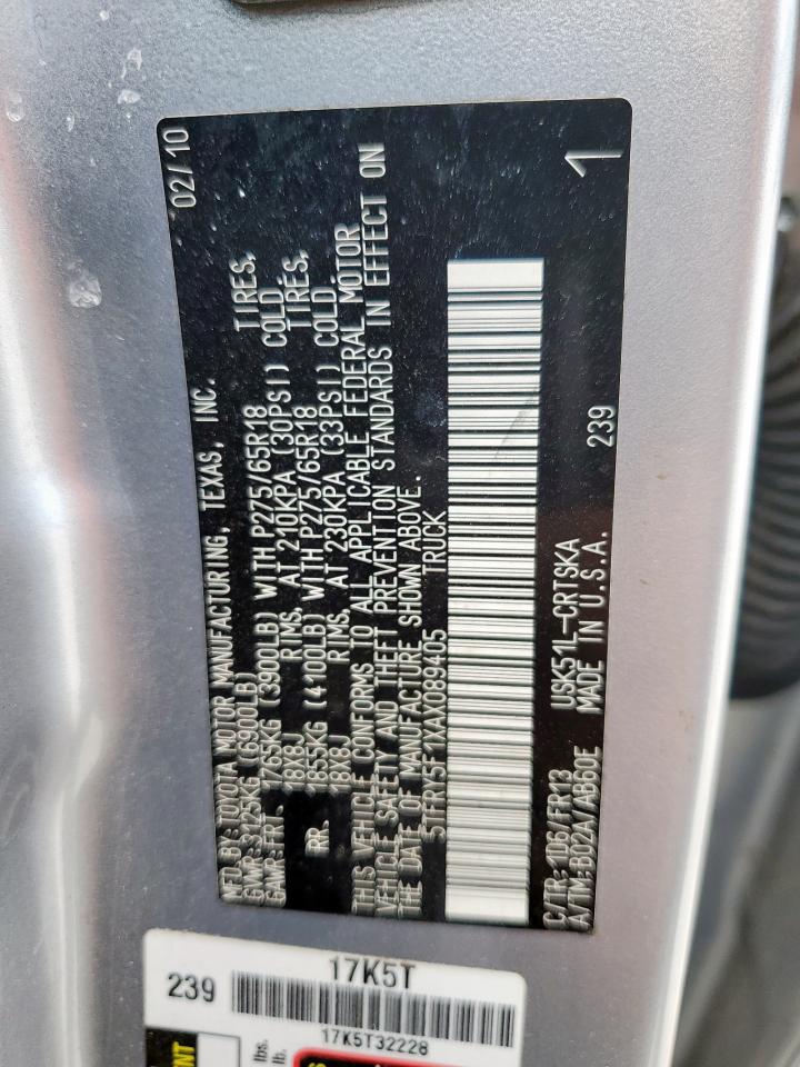 2010 Toyota Tundra Double Cab Sr5 VIN: 5TFRY5F1XAX089405 Lot: 80546045