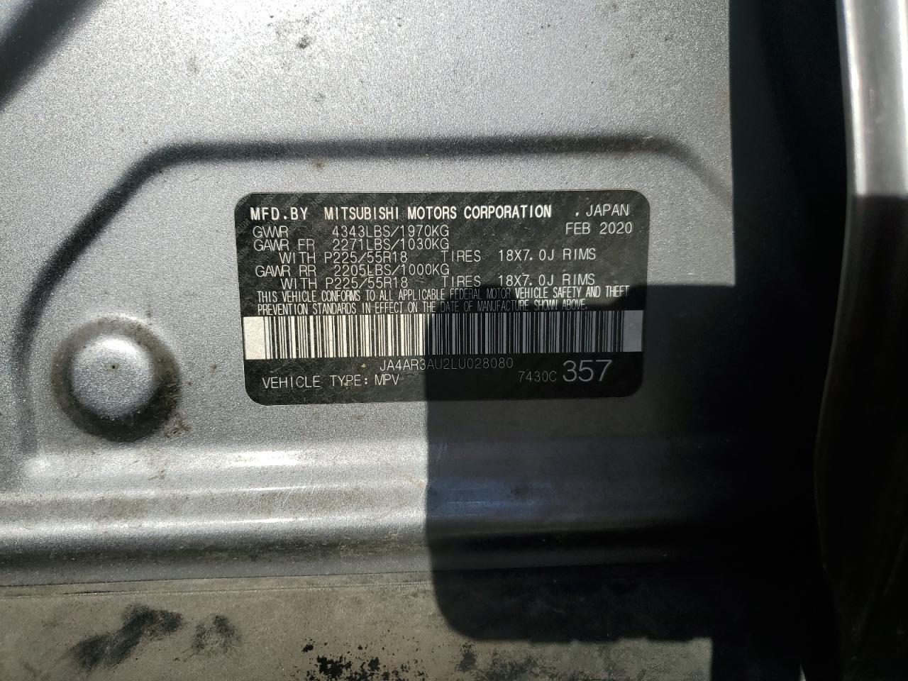 2020 Mitsubishi Outlander Sport Es VIN: JA4AR3AU2LU028080 Lot: 81756425