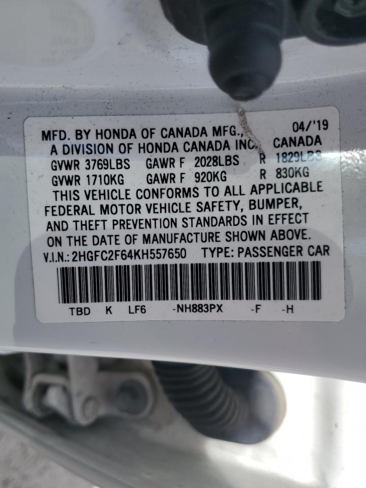 2019 Honda Civic Lx VIN: 2HGFC2F64KH557650 Lot: 80548015