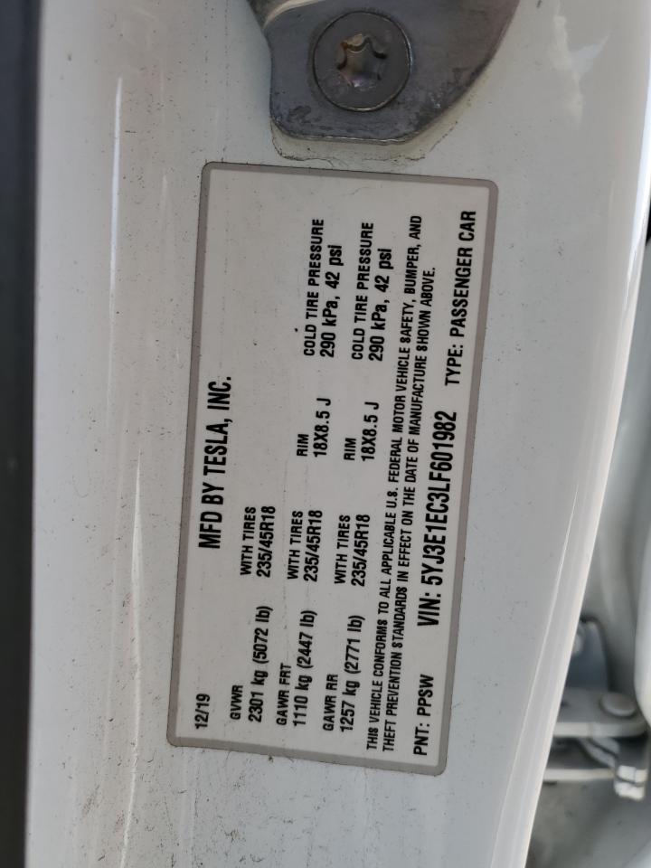 2020 Tesla Model 3 VIN: 5YJ3E1EC3LF601982 Lot: 84282895