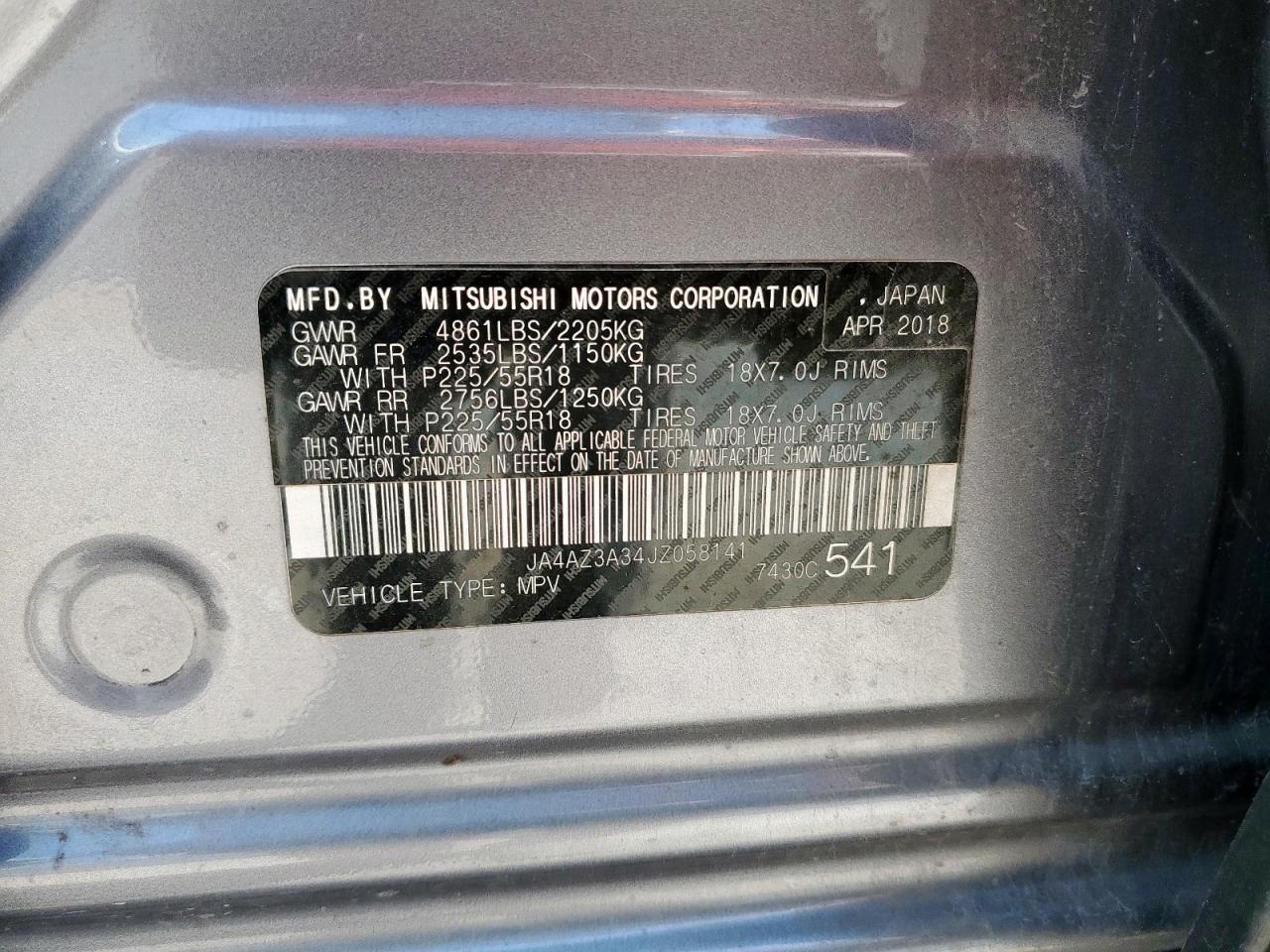 2018 Mitsubishi Outlander Se VIN: JA4AZ3A34JZ058141 Lot: 71869495