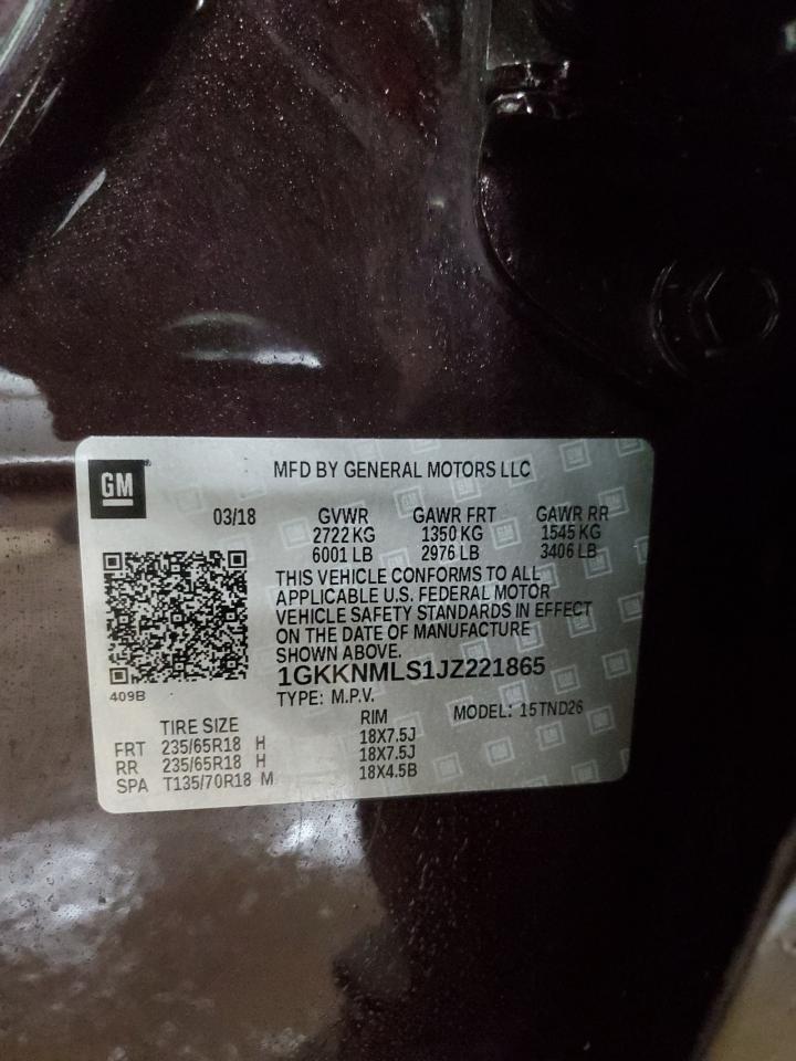 2018 GMC Acadia Slt-1 VIN: 1GKKNMLS1JZ221865 Lot: 83952785