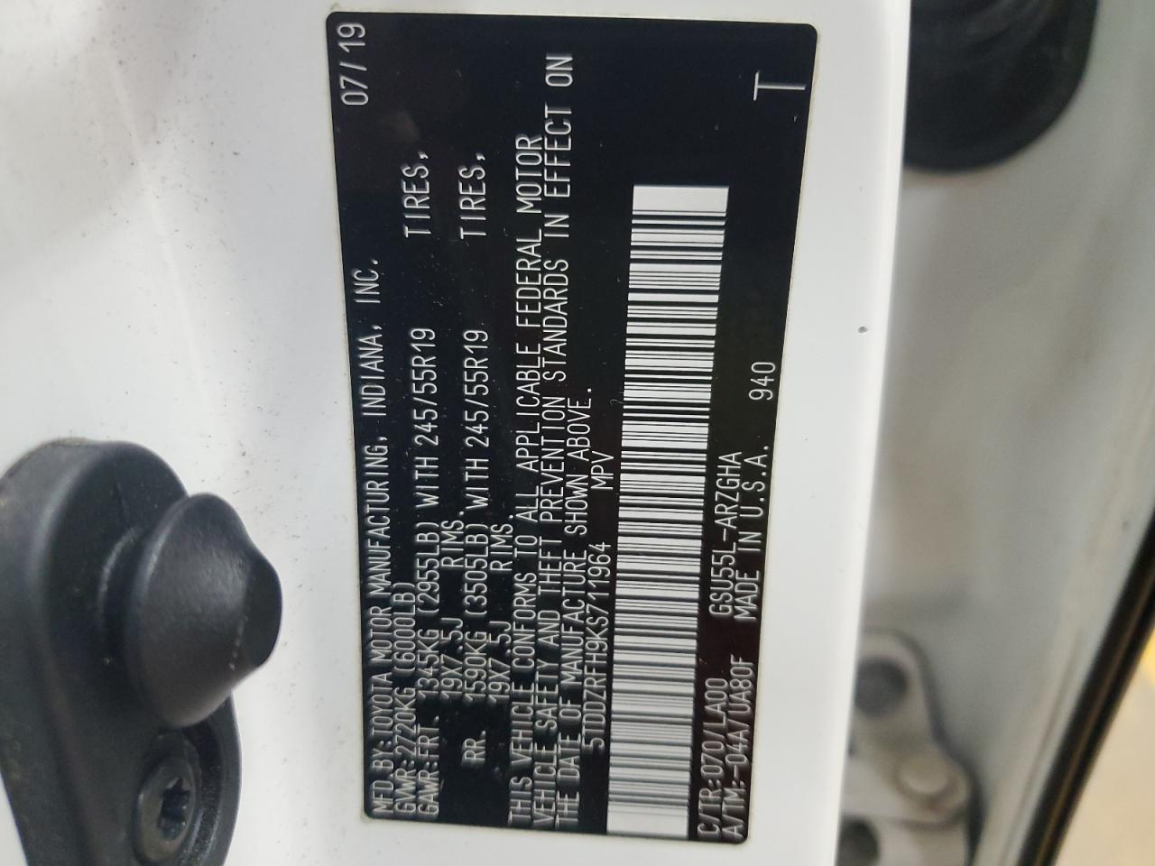 2019 Toyota Highlander Limited VIN: 5TDDZRFH9KS711964 Lot: 84587805