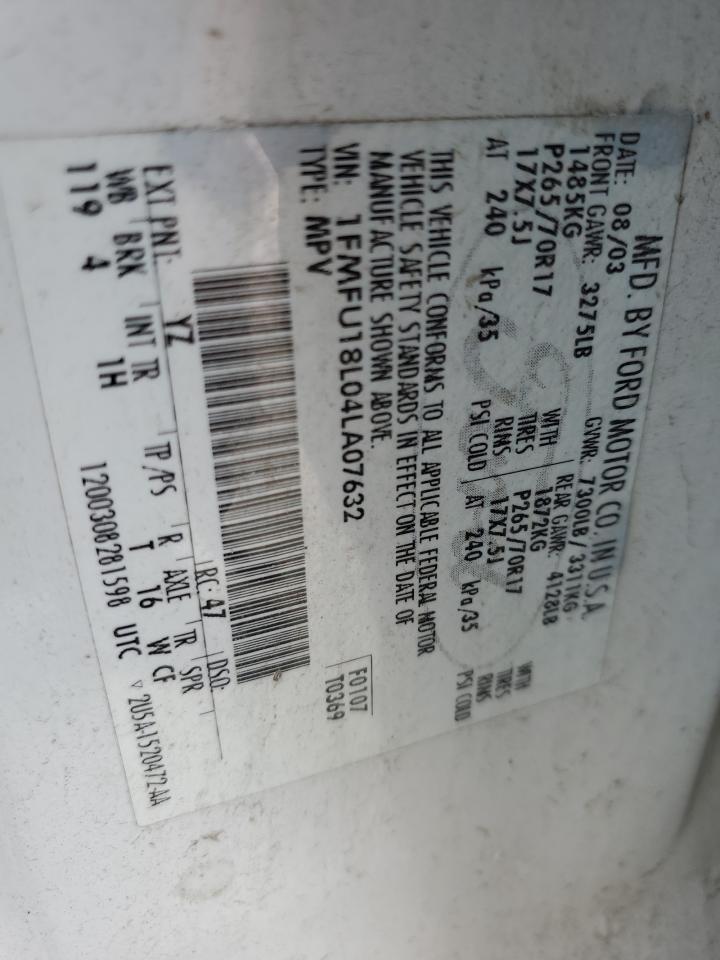 2004 Ford Expedition Eddie Bauer VIN: 1FMFU18L04LA07632 Lot: 80340115