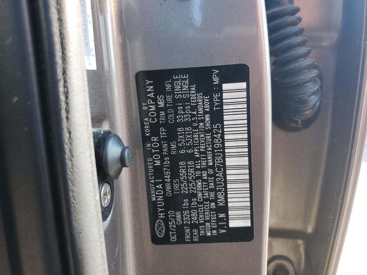 2011 Hyundai Tucson Gls VIN: KM8JU3AC7BU198425 Lot: 81215945