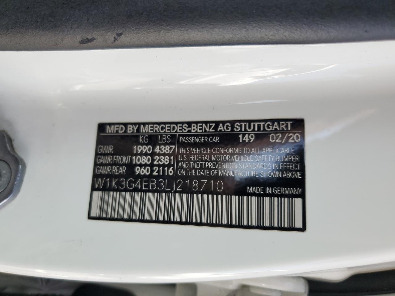 2020 Mercedes-Benz A 220 VIN: W1K3G4EB3LJ218710 Lot: 80723395