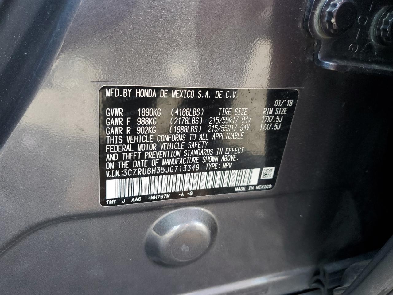 2018 Honda Hr-V Lx VIN: 3CZRU6H35JG713349 Lot: 81777445