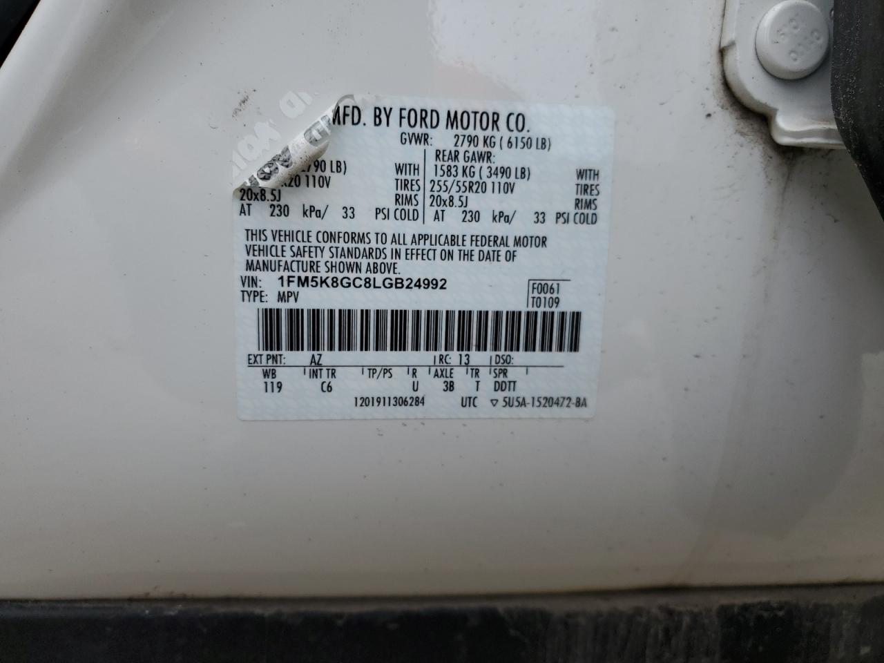 2020 Ford Explorer St VIN: 1FM5K8GC8LGB24992 Lot: 71461295