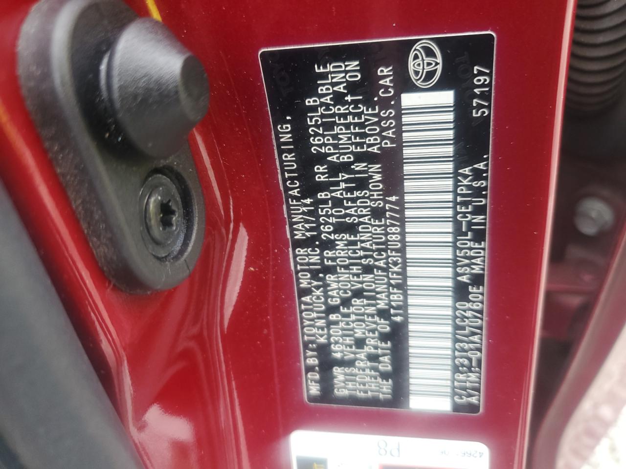 2015 Toyota Camry Le VIN: 4T1BF1FK3FU887774 Lot: 81910515