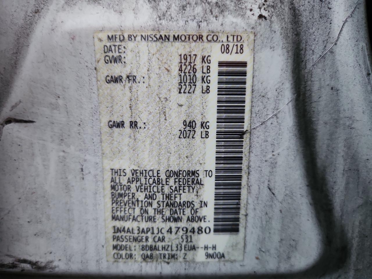 2018 Nissan Altima 2.5 VIN: 1N4AL3AP1JC479480 Lot: 84153295